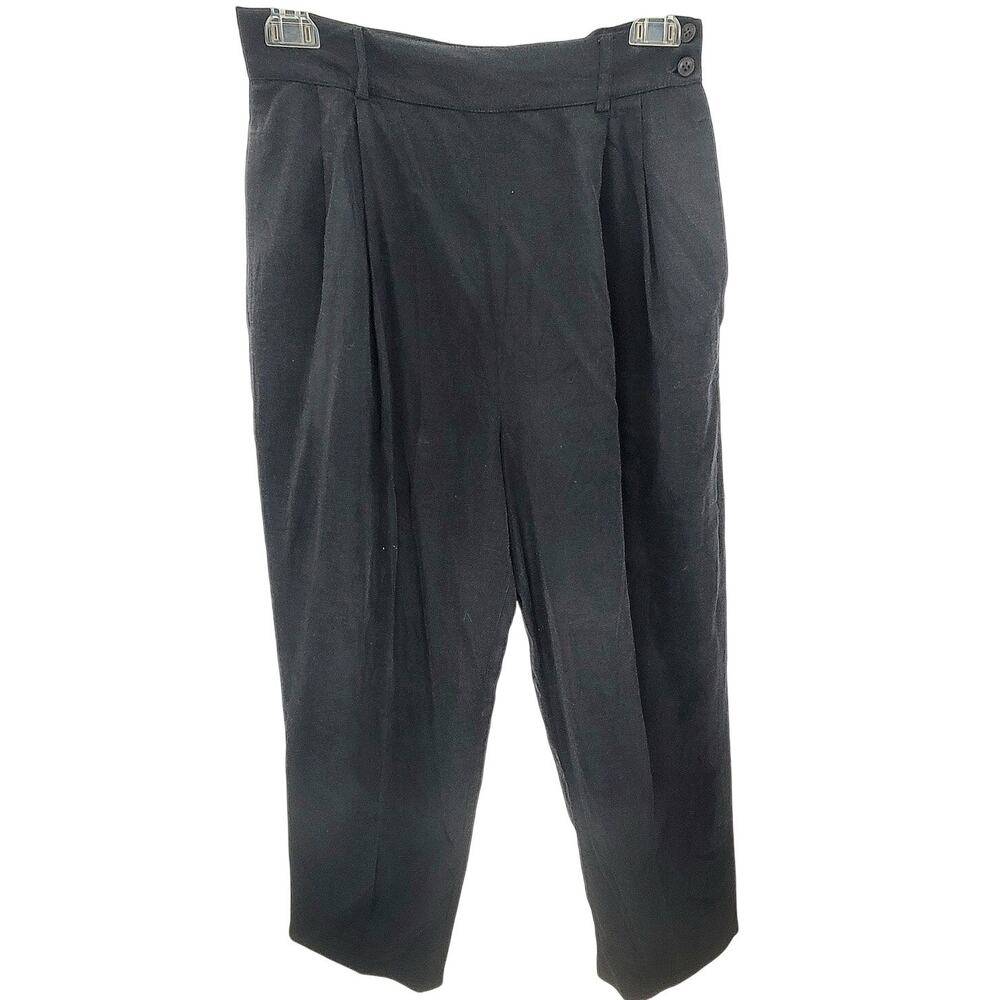 Vintage Esprit Black Sheen Pleated Side Button Parachute Pants 80s 90s size 9-10